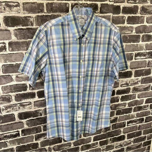 NWT Brooks Brothers Plaid Short Sleeve Regular Fit Shirt - Picture 2 of 9